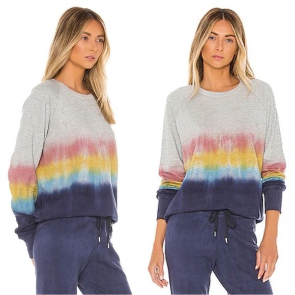 Sundry Anthropologie Revolve Rainbow Dip Tie Dye Pullover Sweatshirt Size 1 SM - Picture 1 of 7